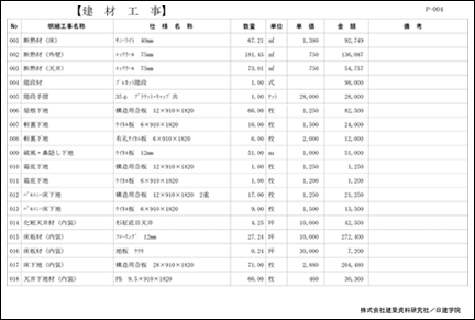 見積明細書：建材工事